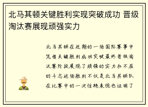 北马其顿关键胜利实现突破成功 晋级淘汰赛展现顽强实力