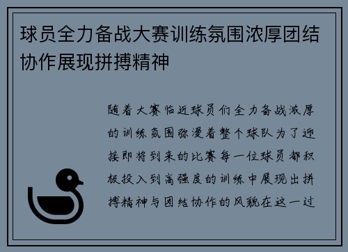 球员全力备战大赛训练氛围浓厚团结协作展现拼搏精神